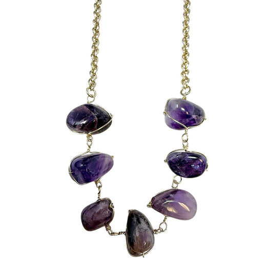 Cage Wrapped Amethyst Necklace By Unbranded