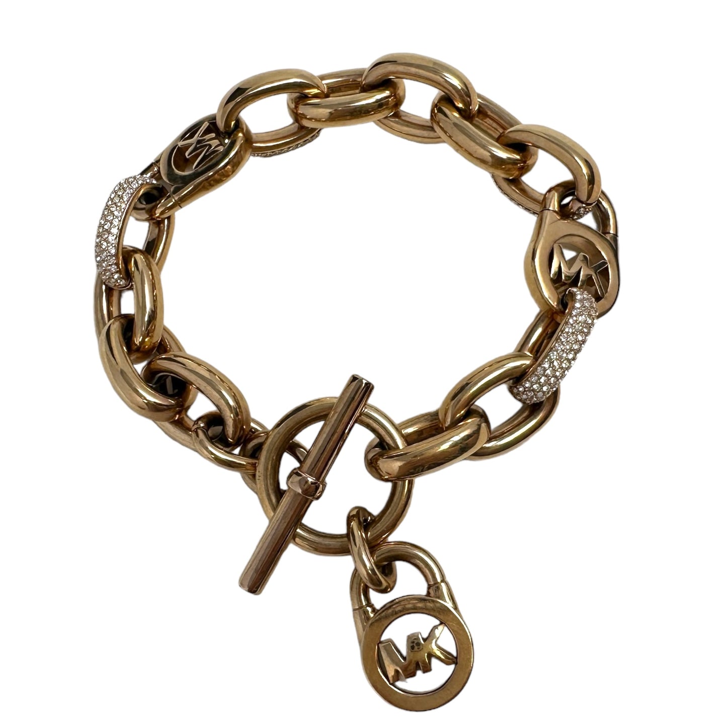 Gold-Tone Link Bracelet with Pavé Crystal Accents Designer By Michael Kors