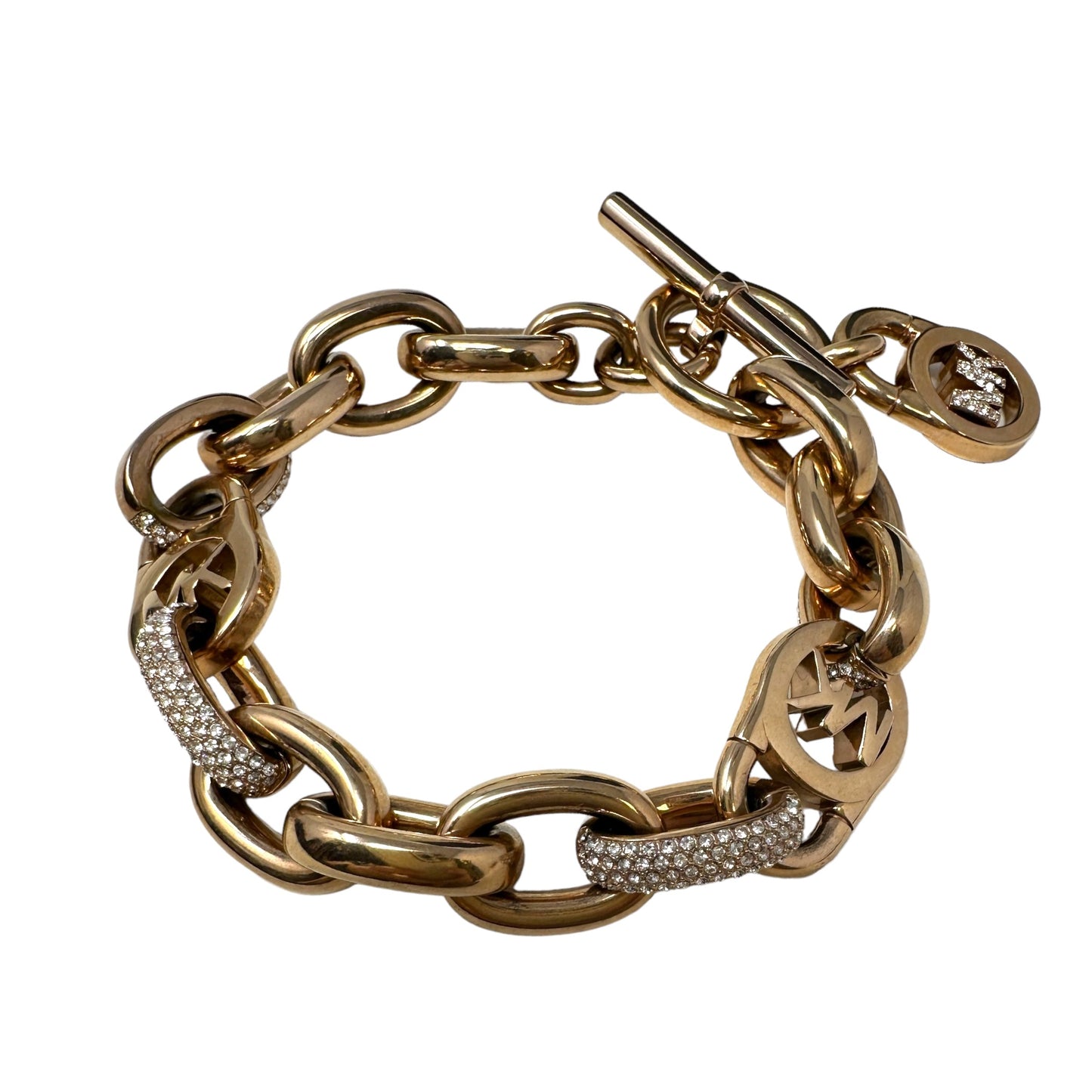 Gold-Tone Link Bracelet with Pavé Crystal Accents Designer By Michael Kors