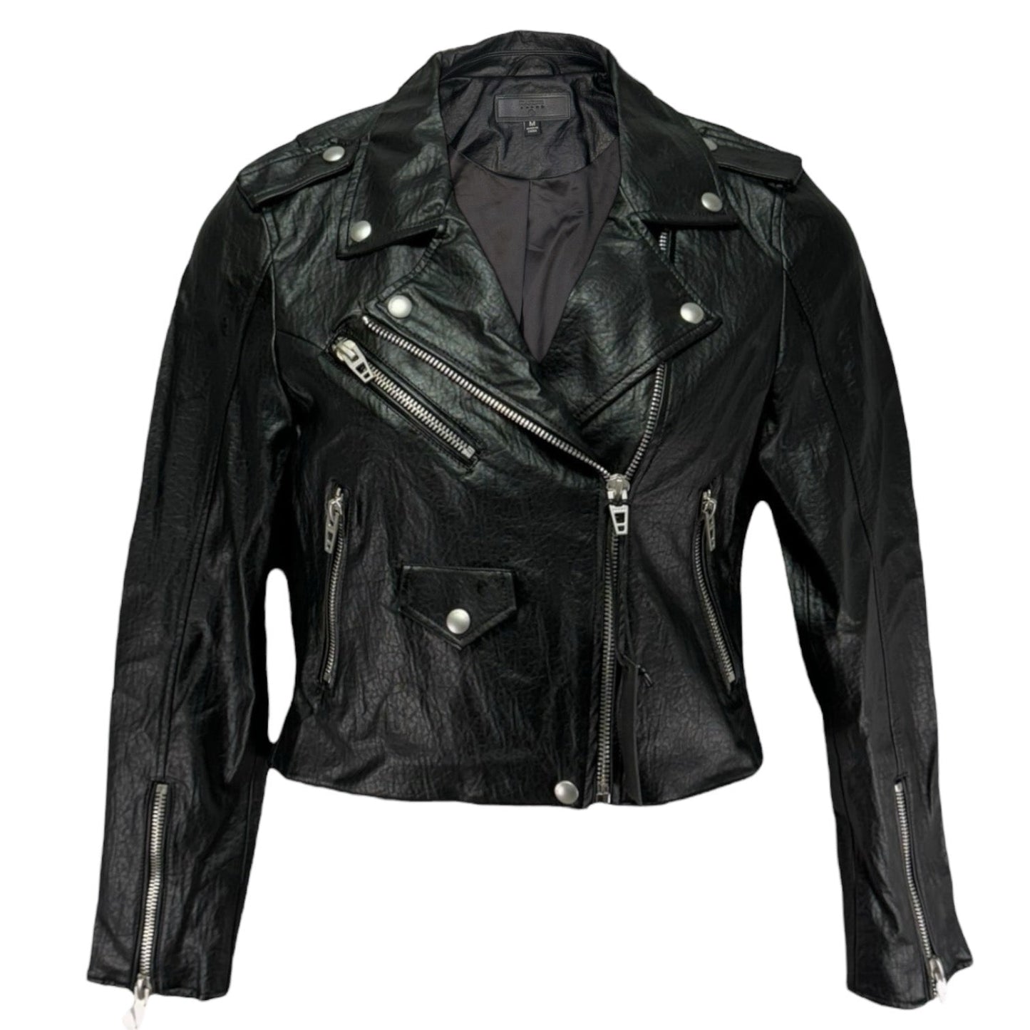 Leather Cropped Moto Jacket By Blanknyc In Black, Size: M