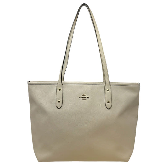 City Zip Tote Designer By Coach In Crossgrain Leather Chalk, Size: Medium