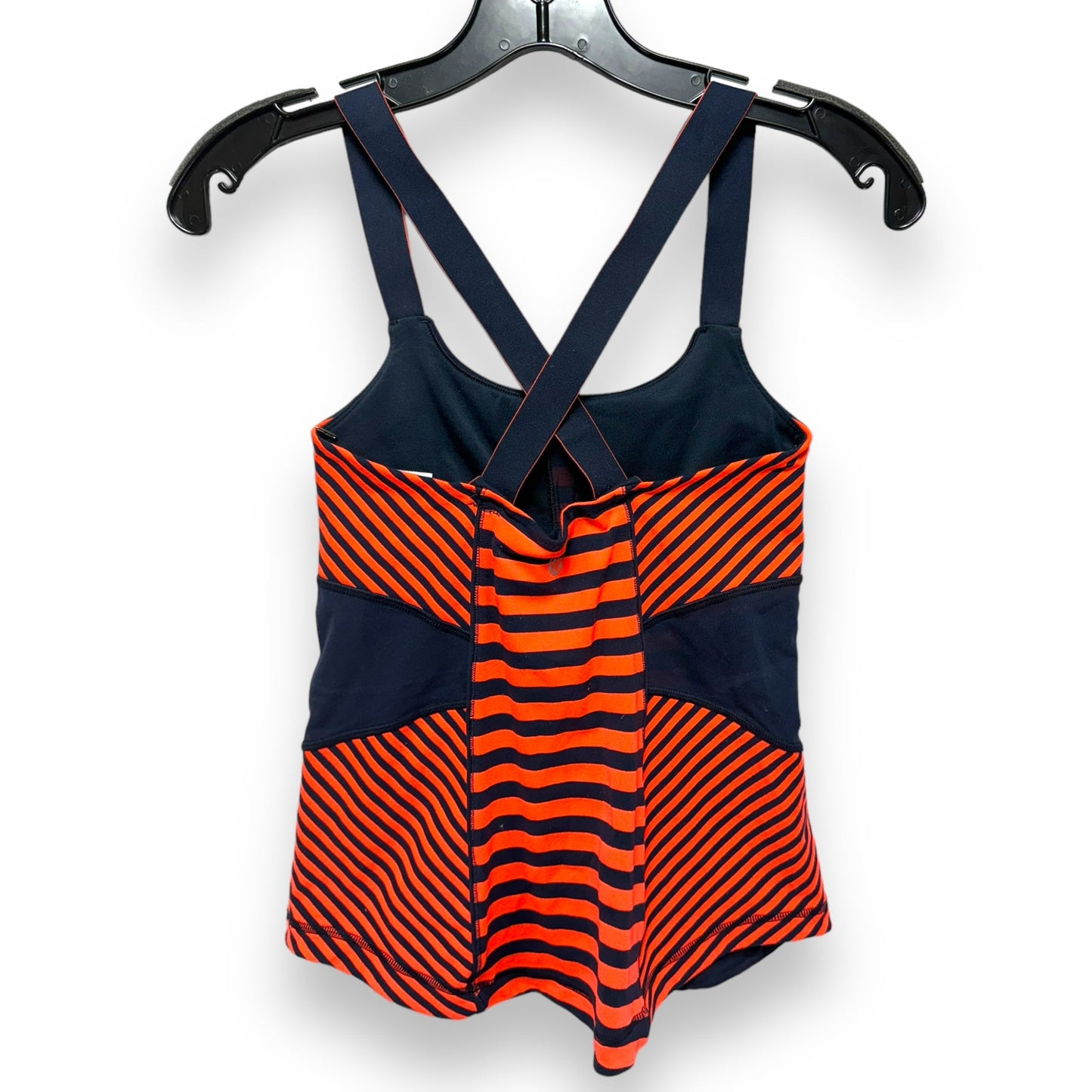 Work It Out Crossback Tank By Lululemon In Inkwell Navy & Neon Orange/Coral Stripe, Size: 6