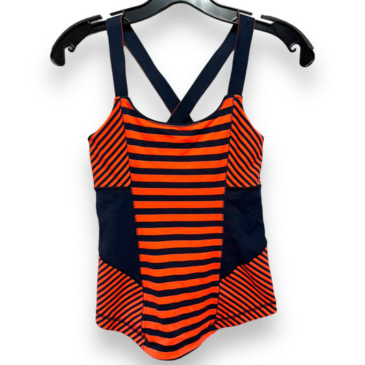 Work It Out Crossback Tank By Lululemon In Inkwell Navy & Neon Orange/Coral Stripe, Size: 6