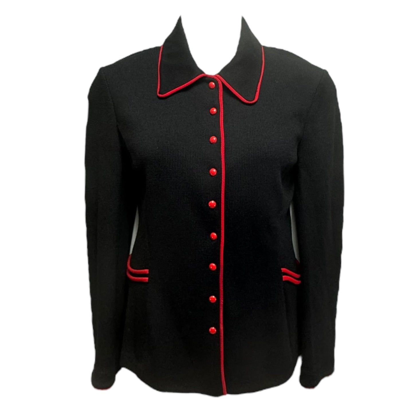 Knit Blazer Designer By St John Collection In Black & Red, Size: 12