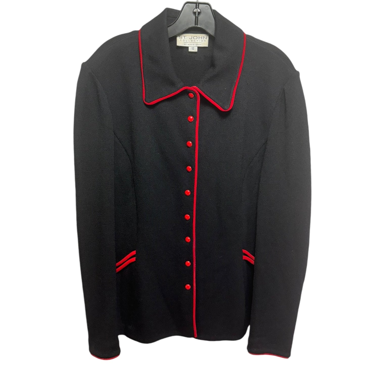 Knit Blazer Designer By St John Collection In Black & Red, Size: 12