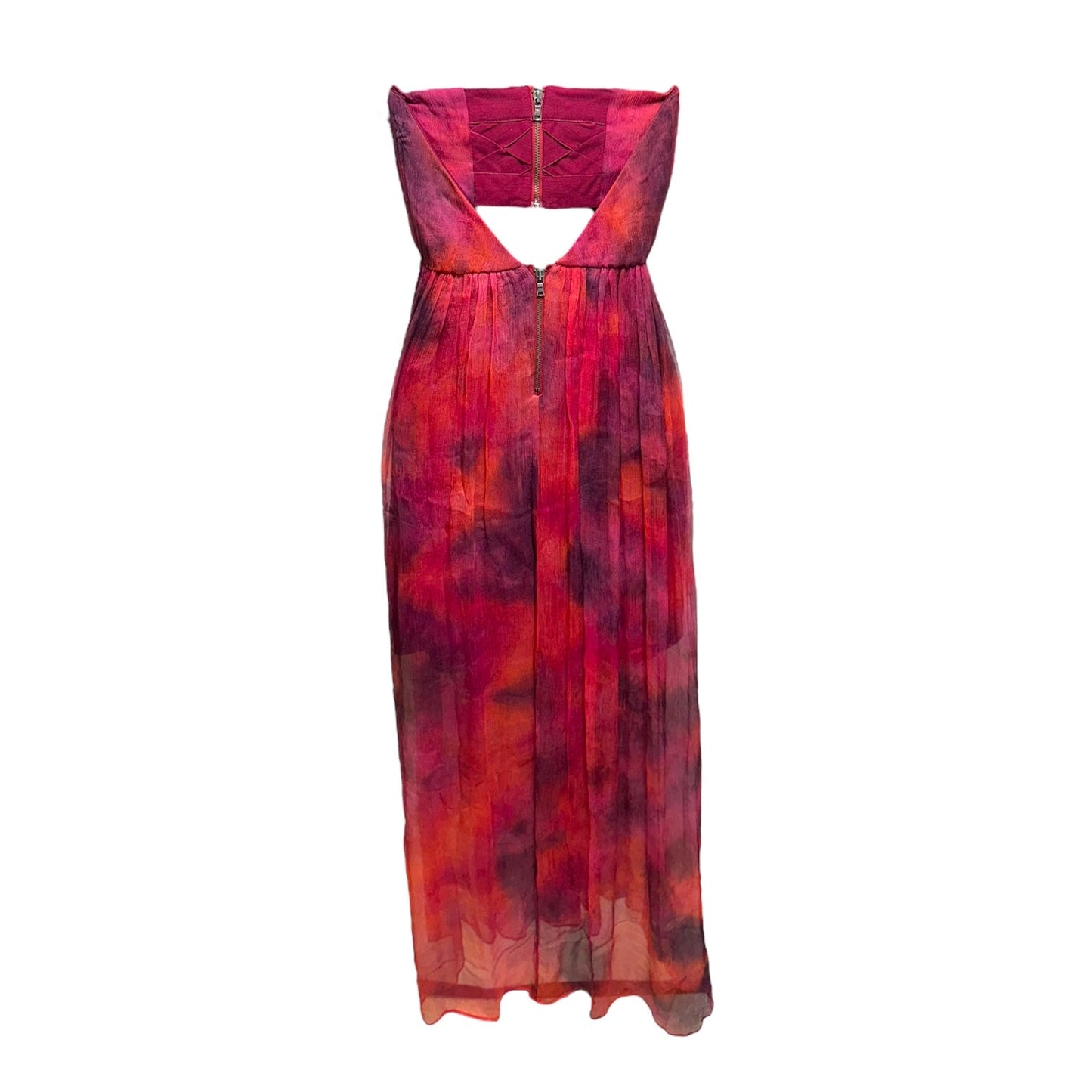 Strapless Silk Gauze Dress Casual Maxi By Alice + Olivia In Purple & Red, Size: 0