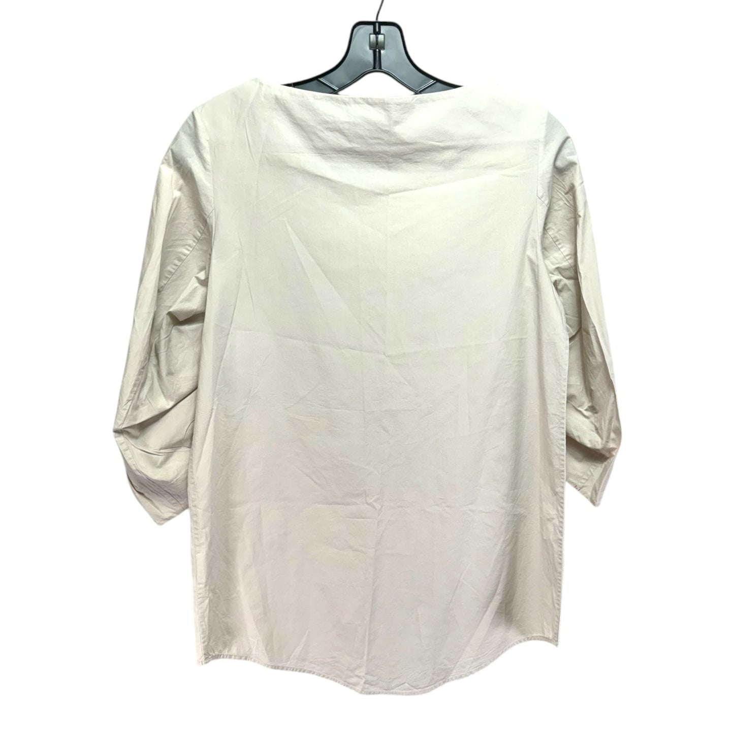 Ruched Sleeve Boat Neck Blouse Long Sleeve By Cos In Cream, Size: 2