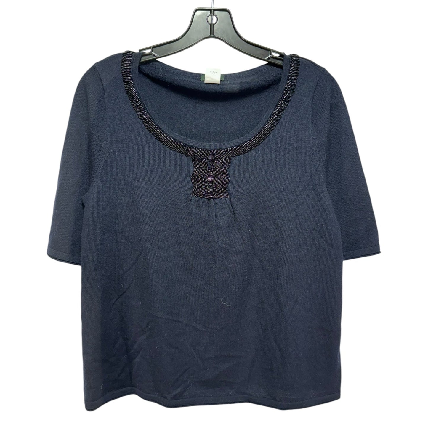 Beaded Merino Sweater Short Sleeve By J. Crew In Navy, Size: M