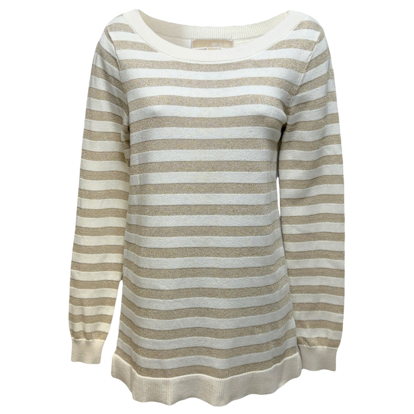 Tunic Sweater By Michael By Michael Kors In Gold Metallic Striped Pattern, Size: S