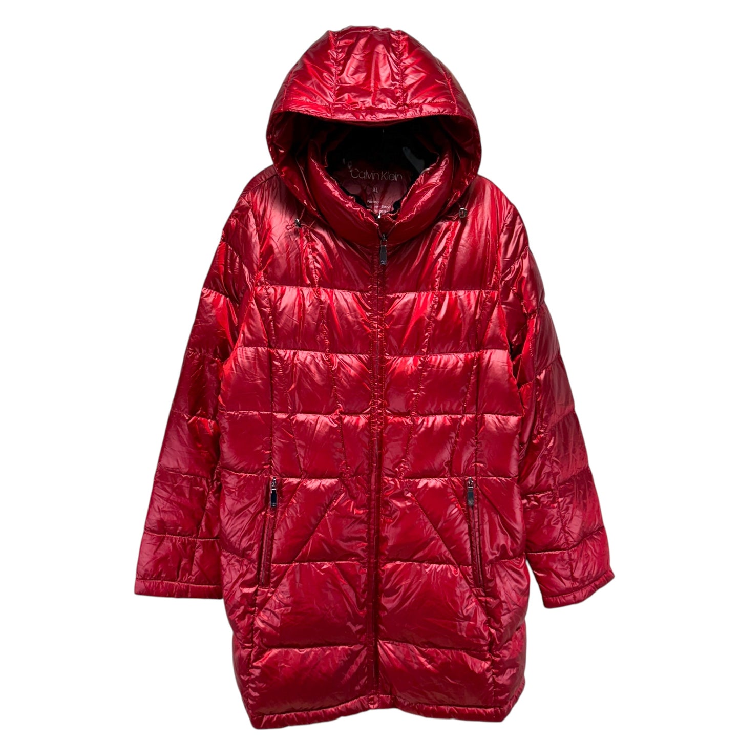 Longline Zip Front Packable Down Puffer Coat By Calvin Klein In Pearlized Crimson, Size: Xl