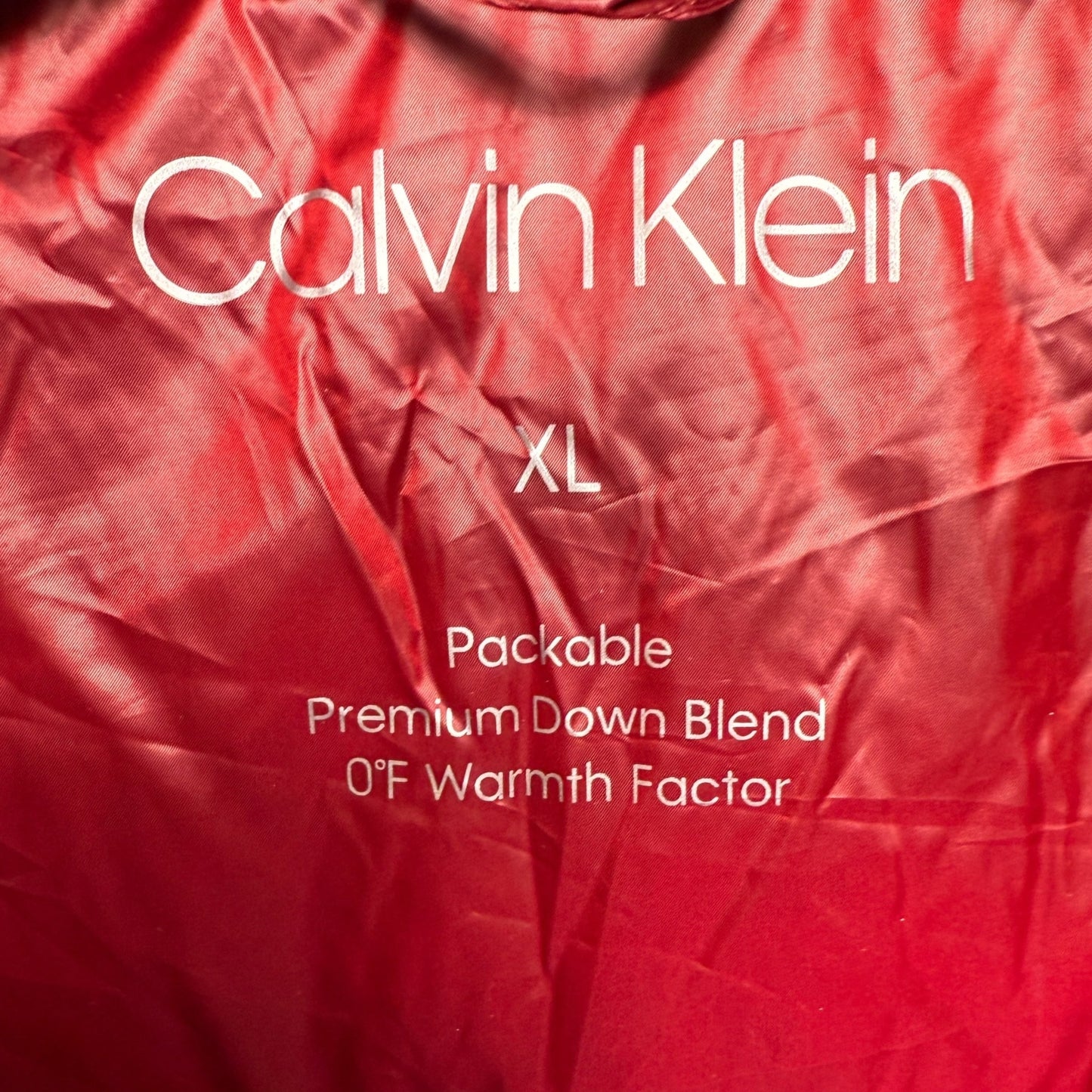 Longline Zip Front Packable Down Puffer Coat By Calvin Klein In Pearlized Crimson, Size: Xl