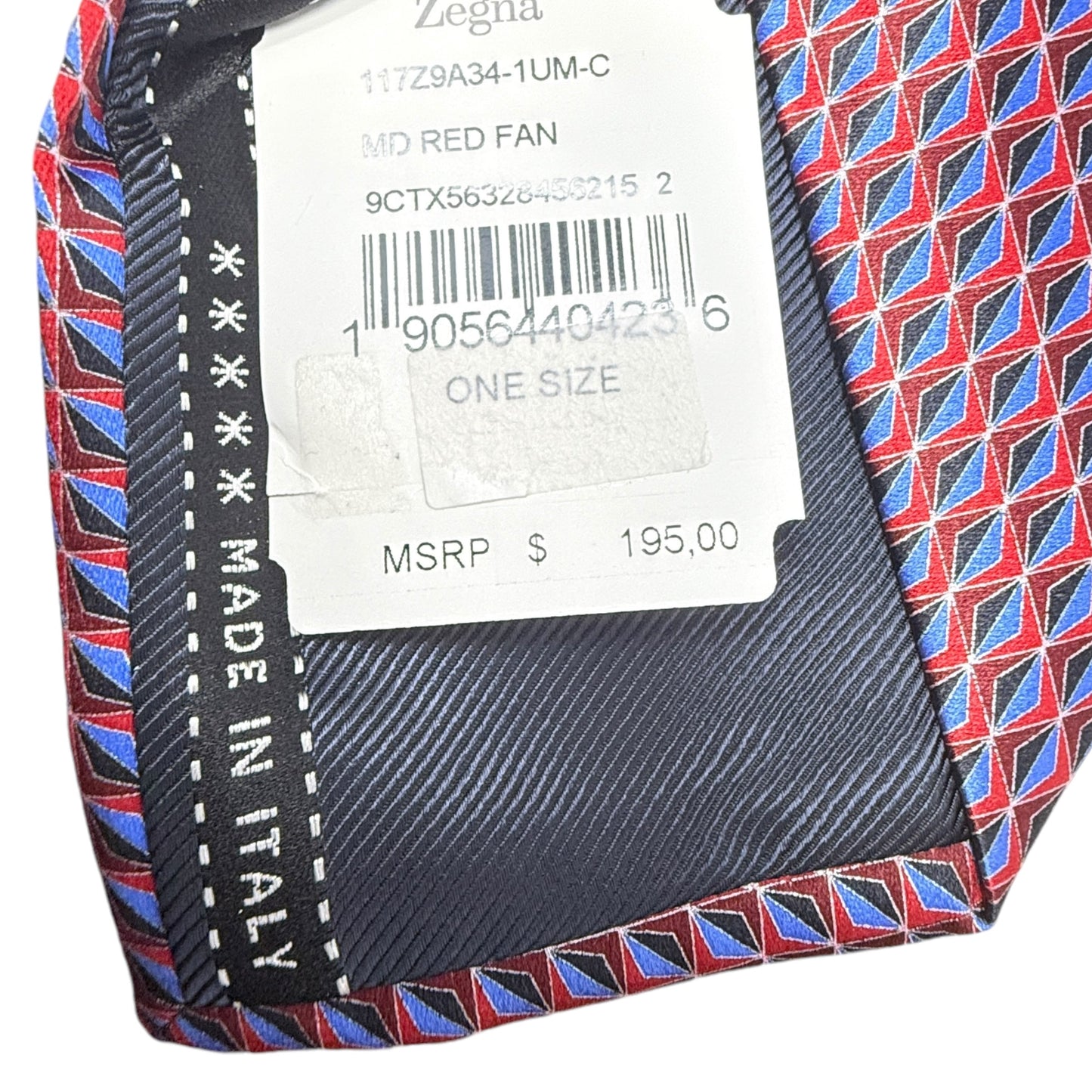 100% Silk Made In Italy Neck Tie Designer By Ermenegildo Zegna For Neiman Marcus In Blue & Red Fan Print, Size: 0