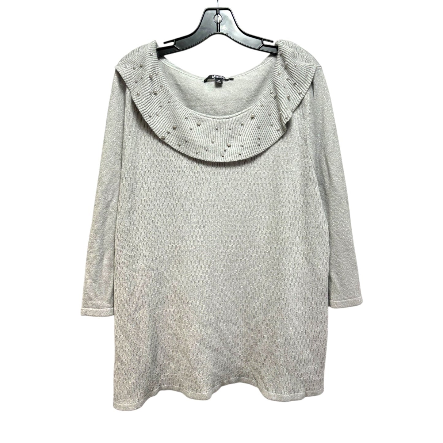 Pearl Embellished Sweater By Briggs In Silver, Size: 2X