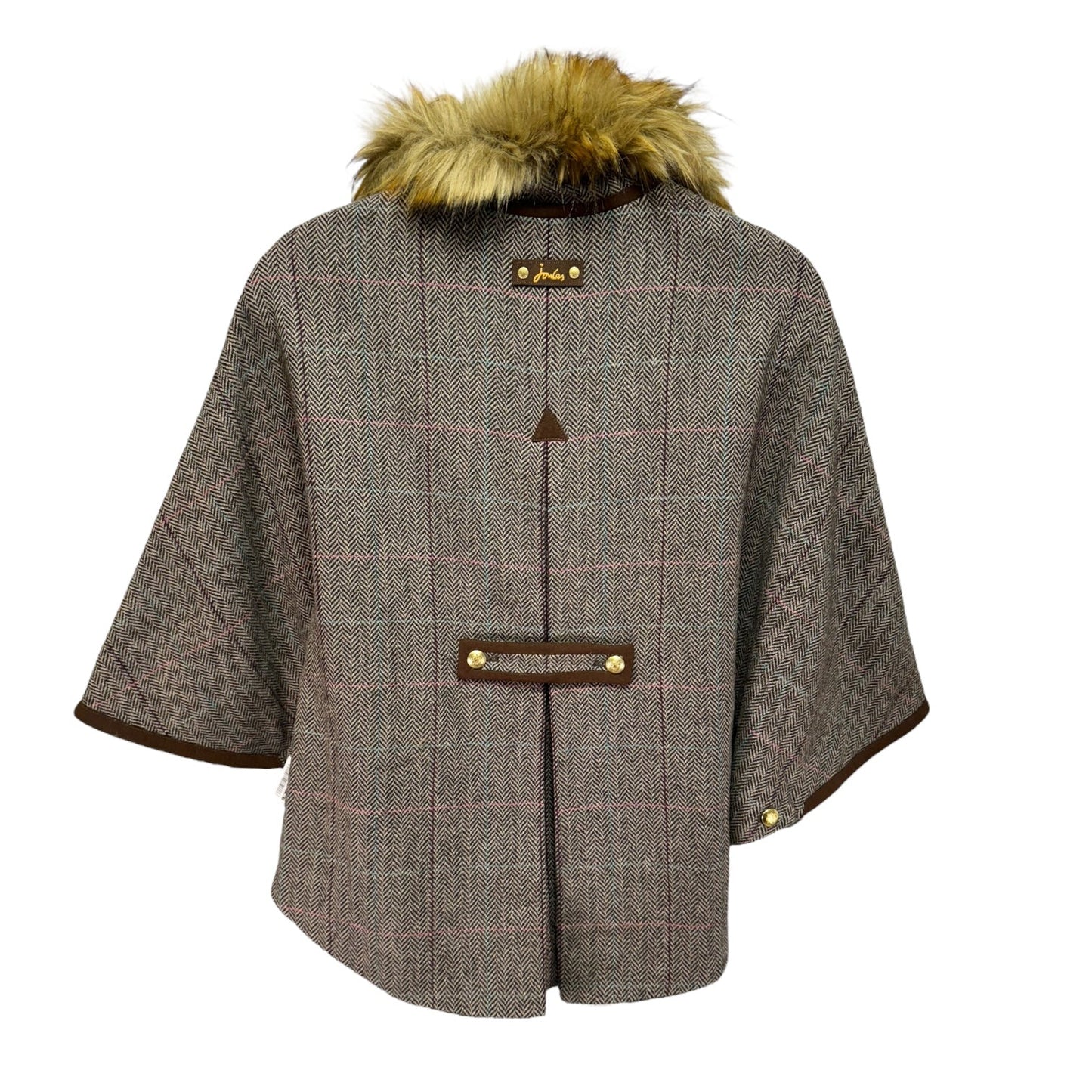 Plaid Faux Fur Poncho By Joules In Brown, Size: M