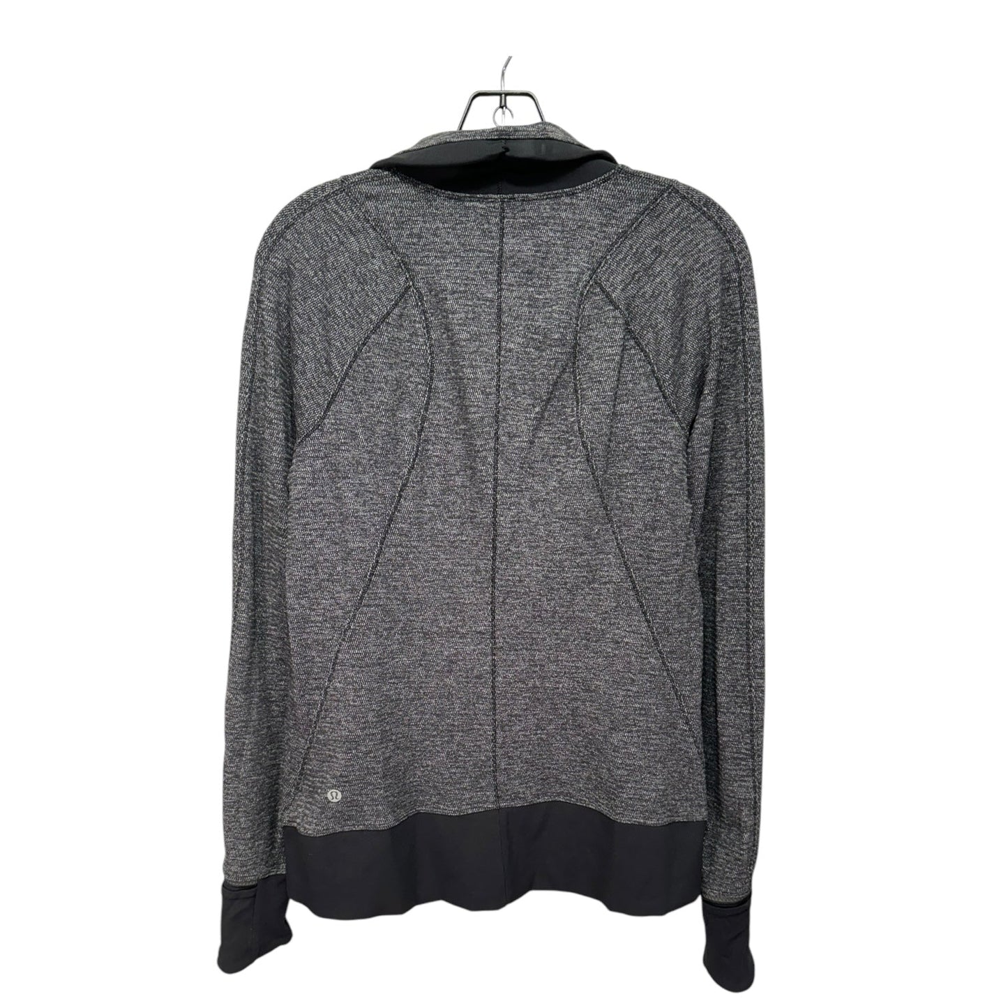 Athletic Top Long Sleeve Collar By Lululemon In Black & Grey, Size: 10