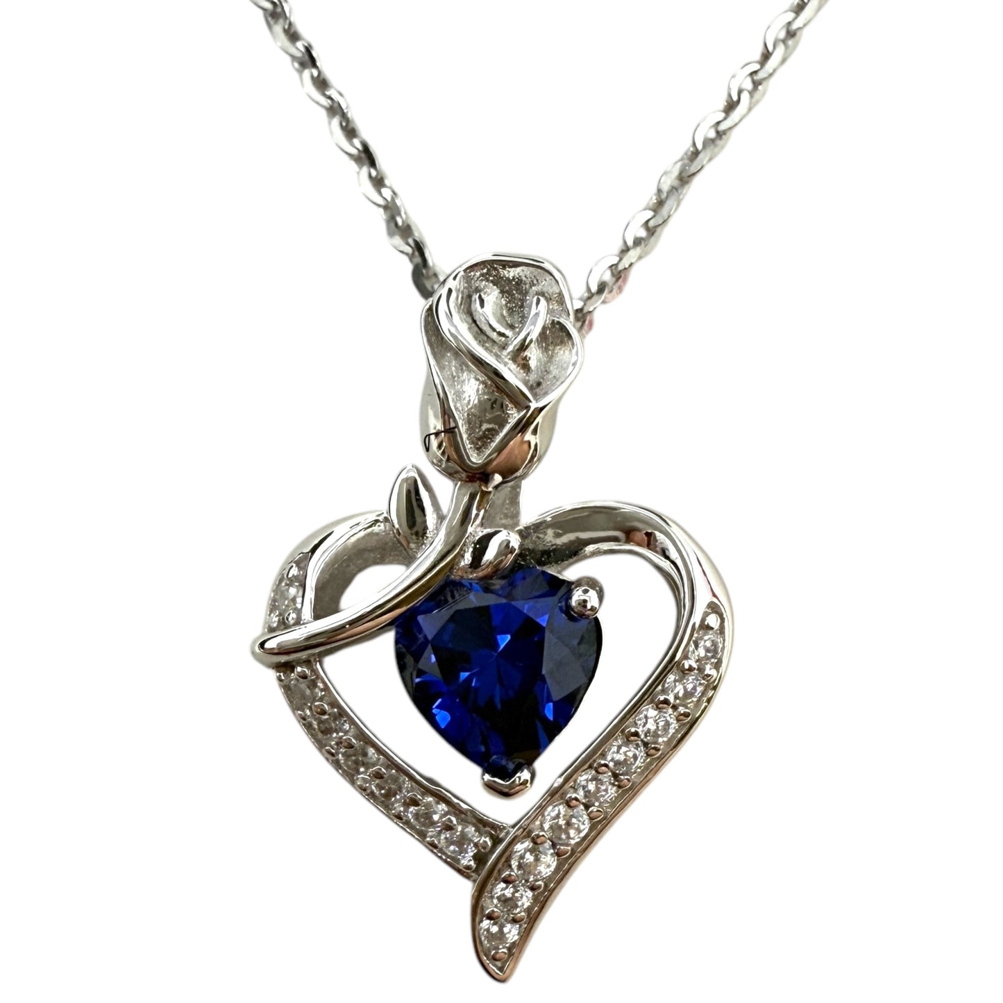 Rose Heart Sapphire & Sterling Silver Necklace By Unbranded