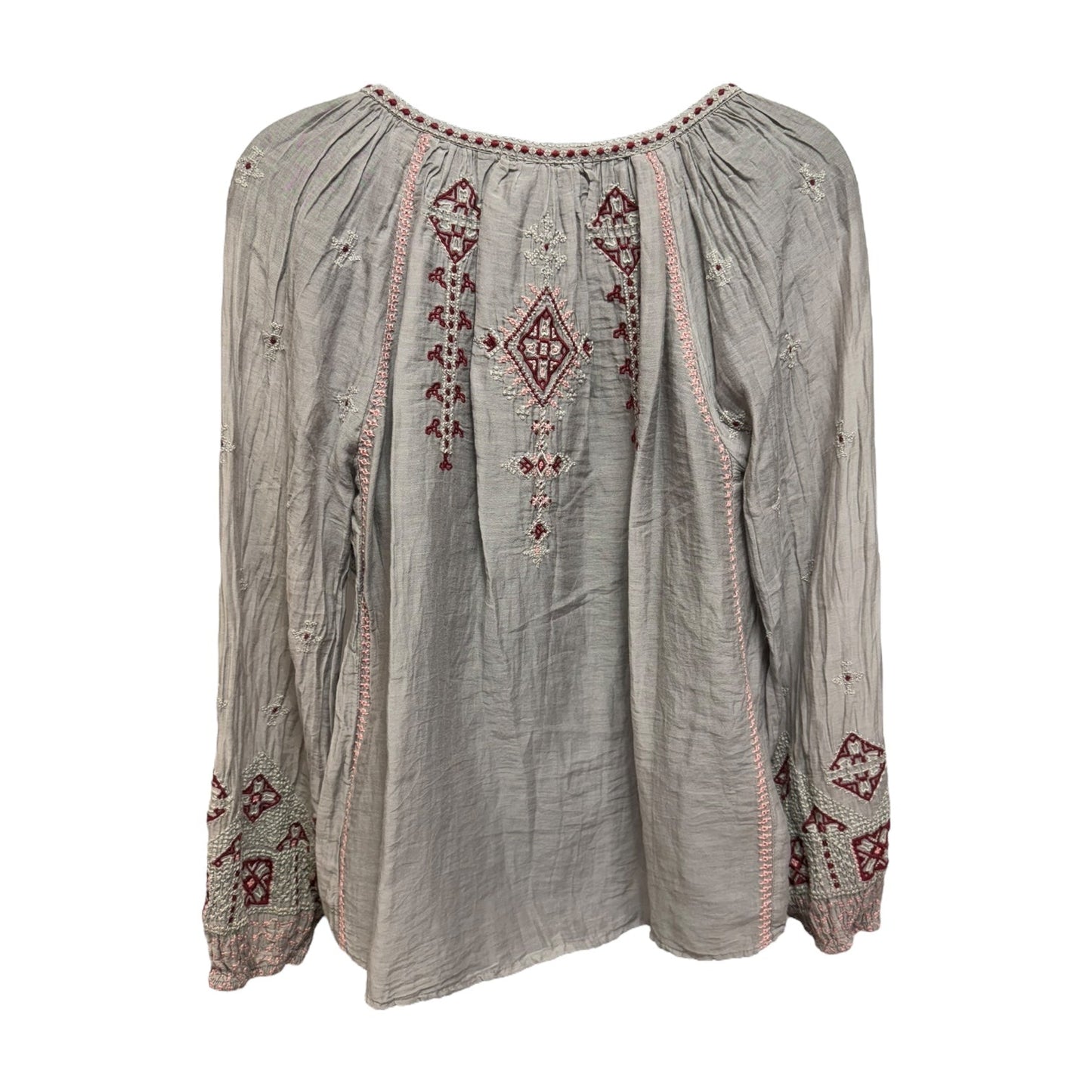 Silk Blend Embroidered Blouse Designer By Johnny Was In Grey, Size: Xs