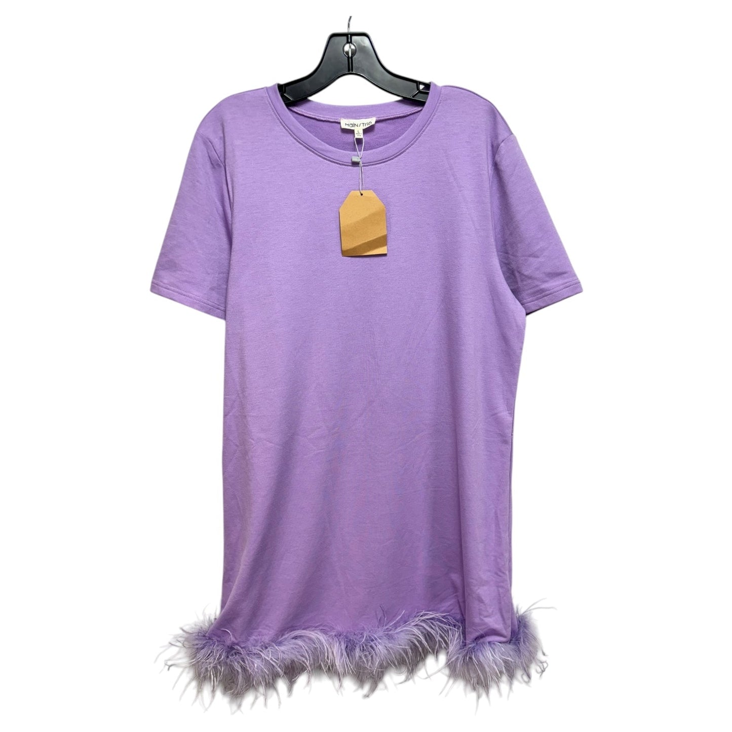 Feather Trim Dress Casual Short By Main Strip In Purple, Size: L