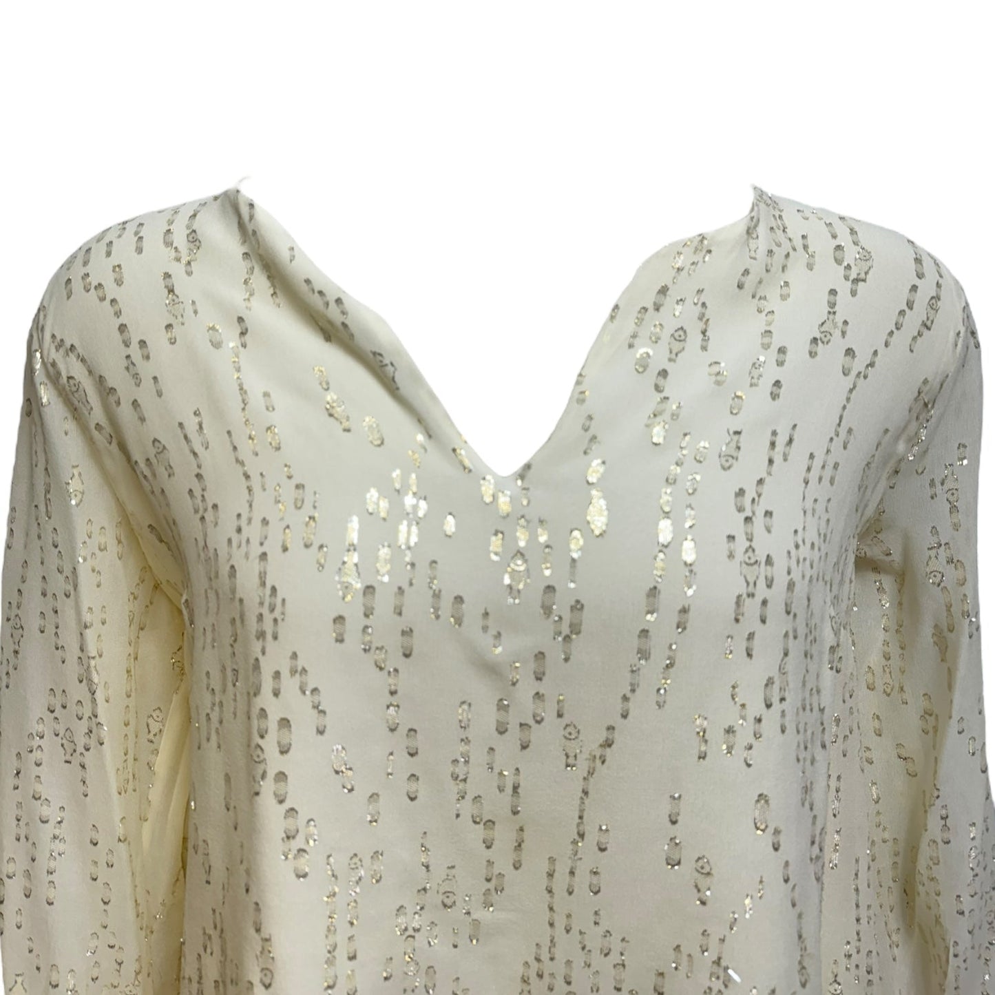 Idina Silk & Metallic Top Long Sleeve Designer By Lilly Pulitzer In Cream, Size: Xl