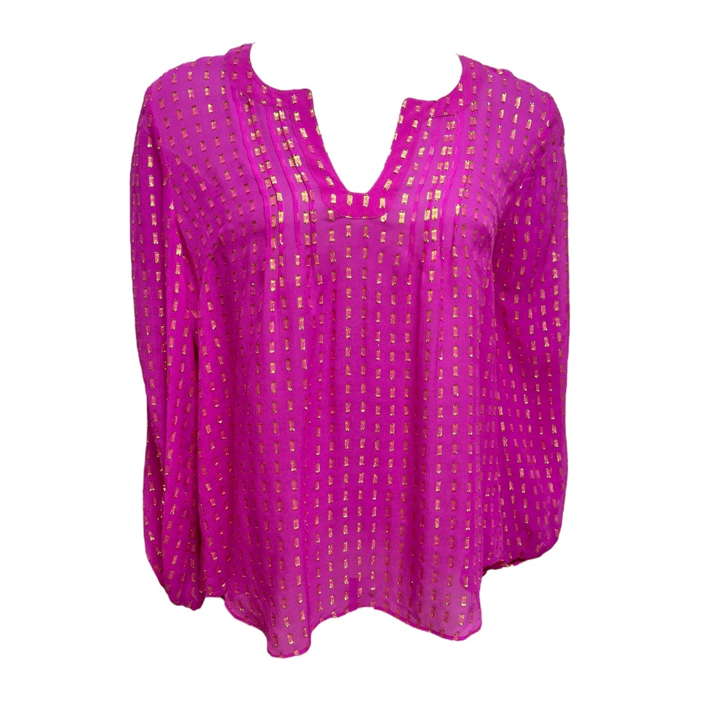 Colby Silk & Metallic Blouse Top Long Sleeve Designer By Lilly Pulitzer In Gold & Pink, Size: L