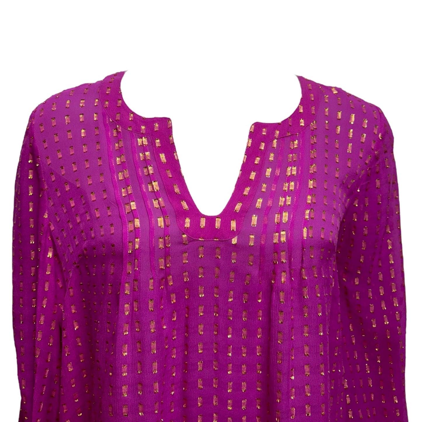 Colby Silk & Metallic Blouse Top Long Sleeve Designer By Lilly Pulitzer In Gold & Pink, Size: L