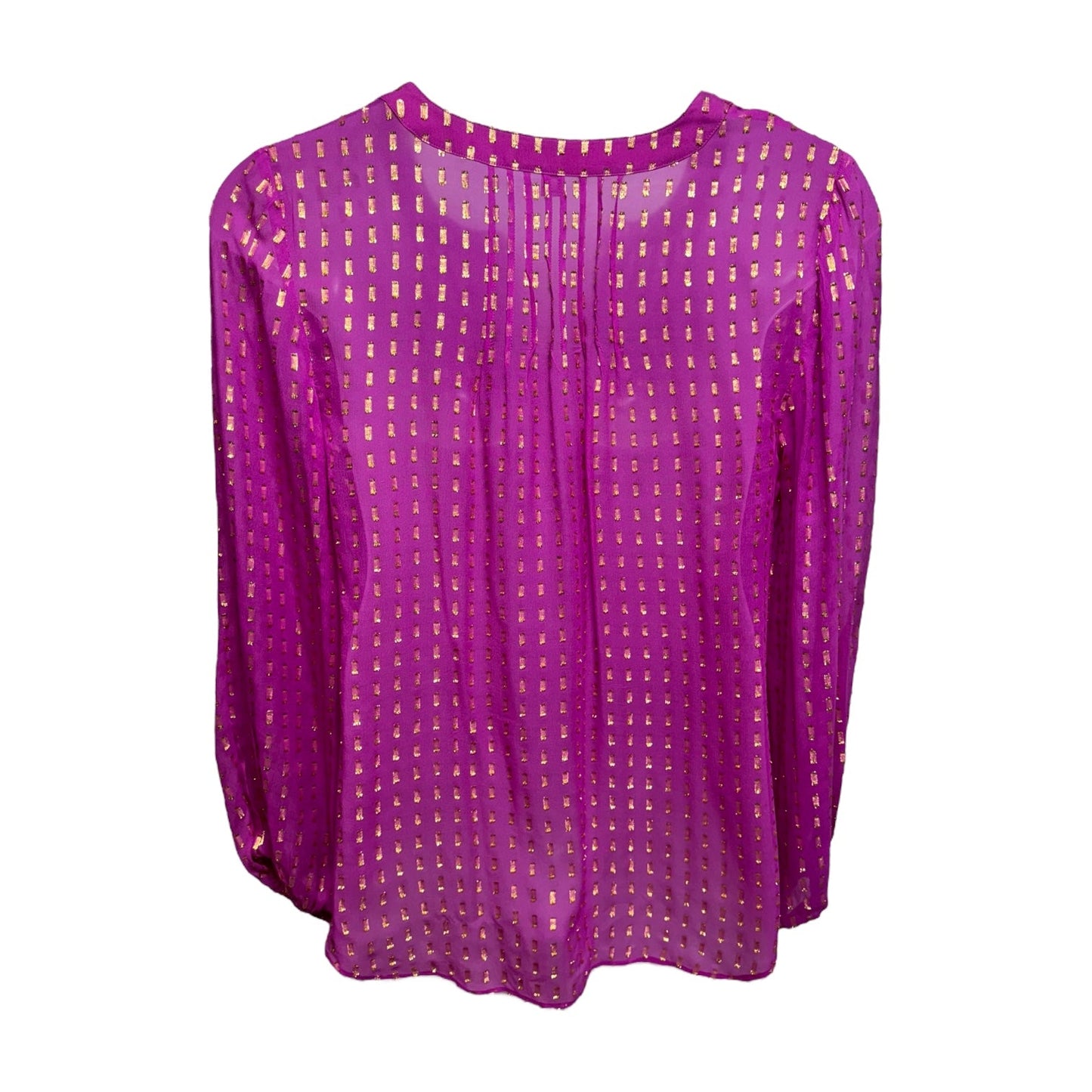 Colby Silk & Metallic Blouse Top Long Sleeve Designer By Lilly Pulitzer In Gold & Pink, Size: L