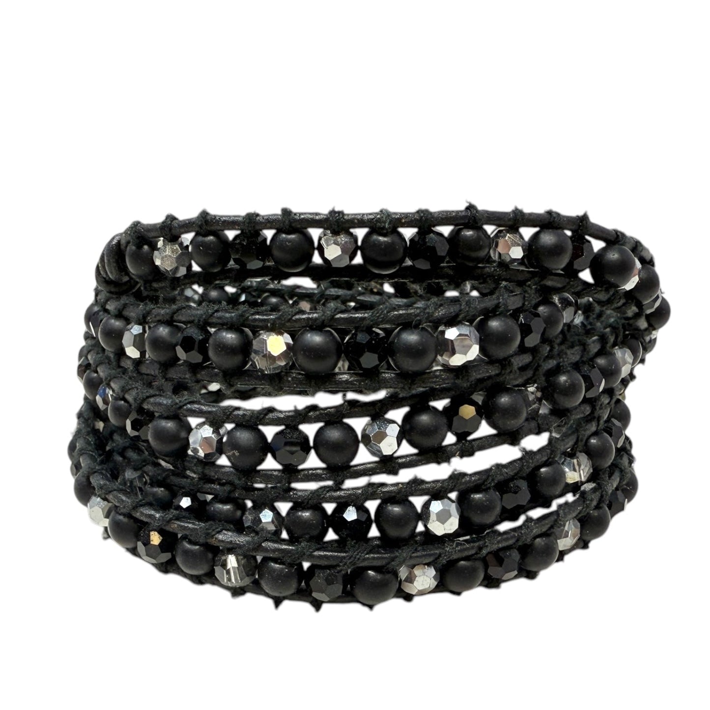 Crystals & Natural Leather Wrap Bracelet By Victoria Emerson