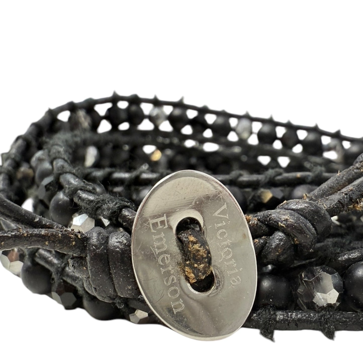 Crystals & Natural Leather Wrap Bracelet By Victoria Emerson