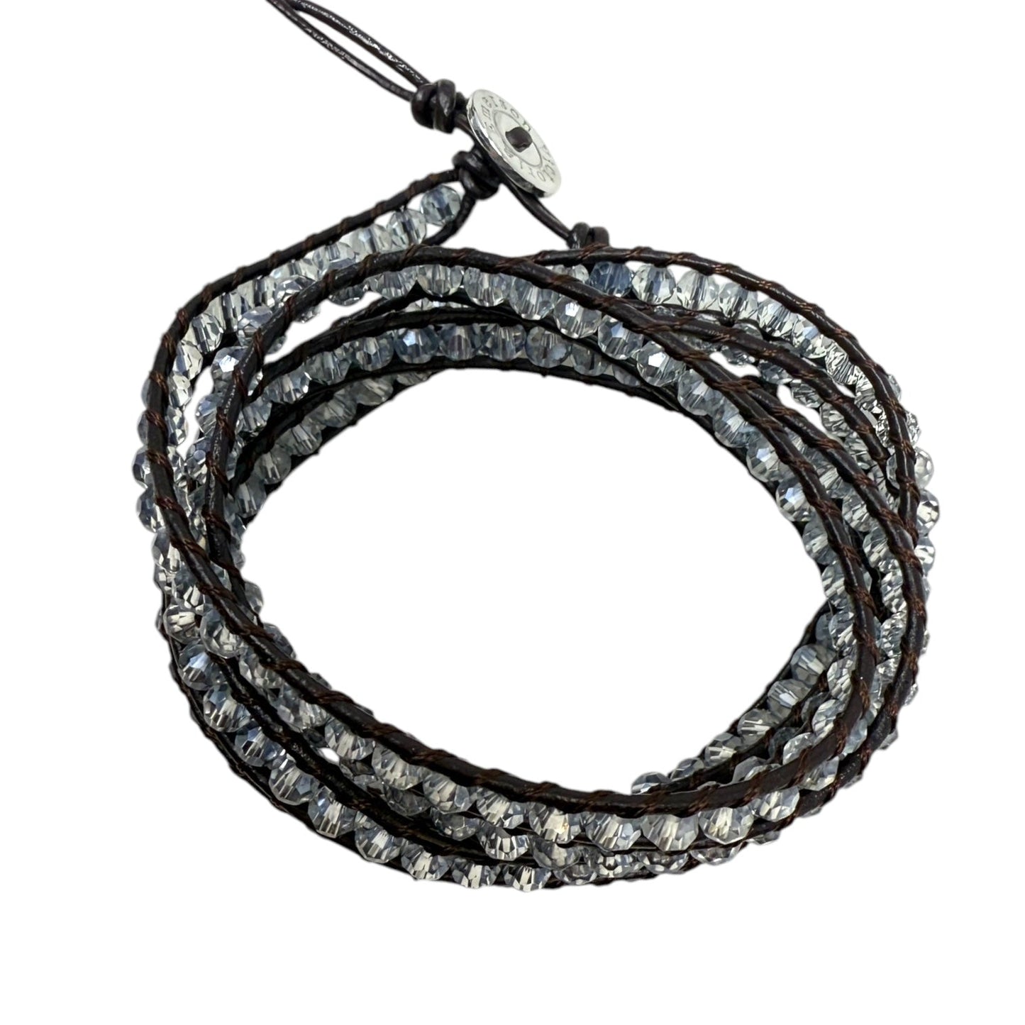 Crystals & Natural Leather Wrap Bracelet By Victoria Emerson