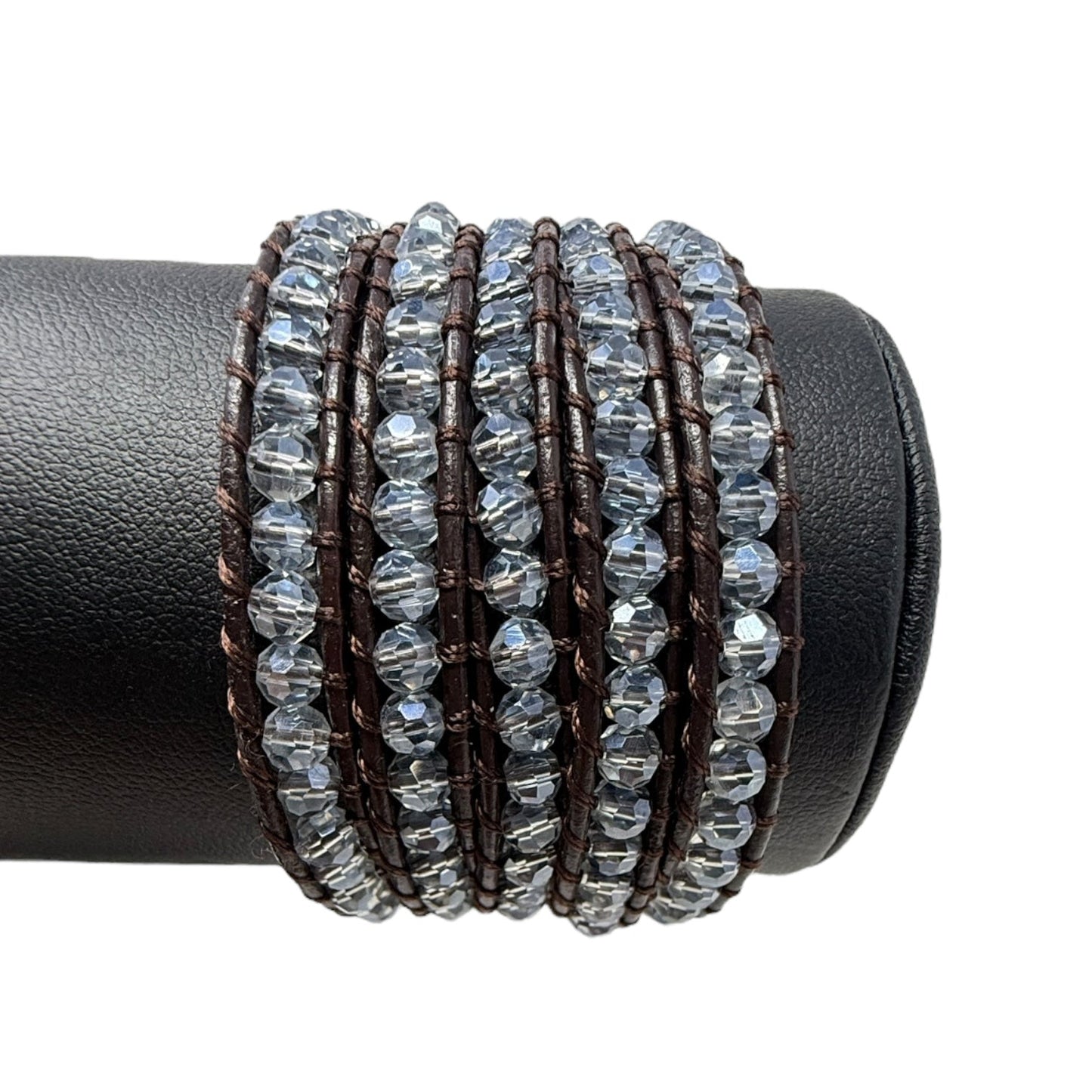 Crystals & Natural Leather Wrap Bracelet By Victoria Emerson