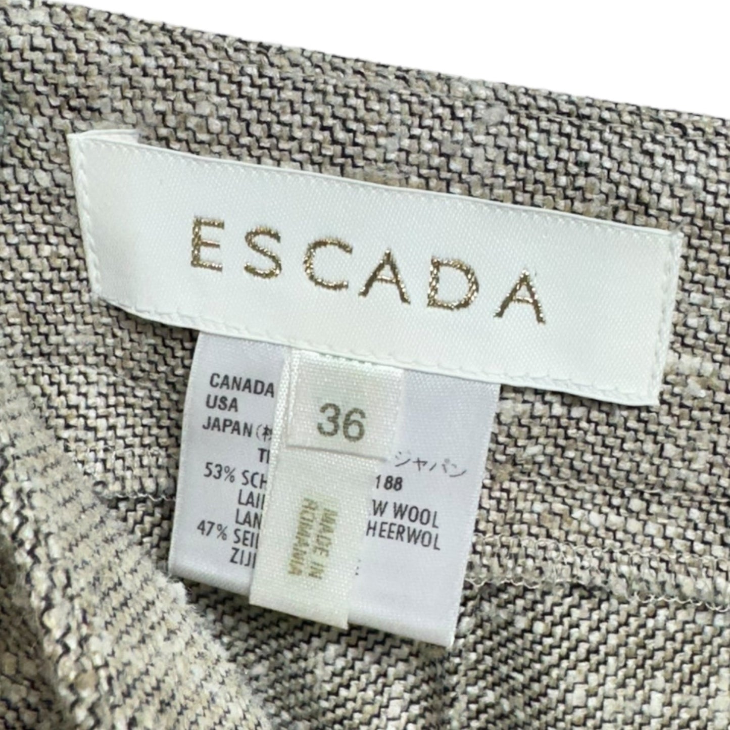 Silk & Wool Trouser Pants Designer By Escada In Cream & Grey, Size: S