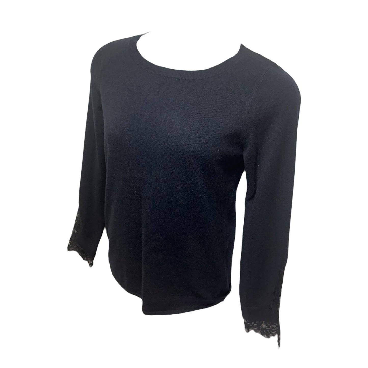 Lace Sleeve Sweater Cashmere Designer By Neiman Marcus In Navy, Size: L