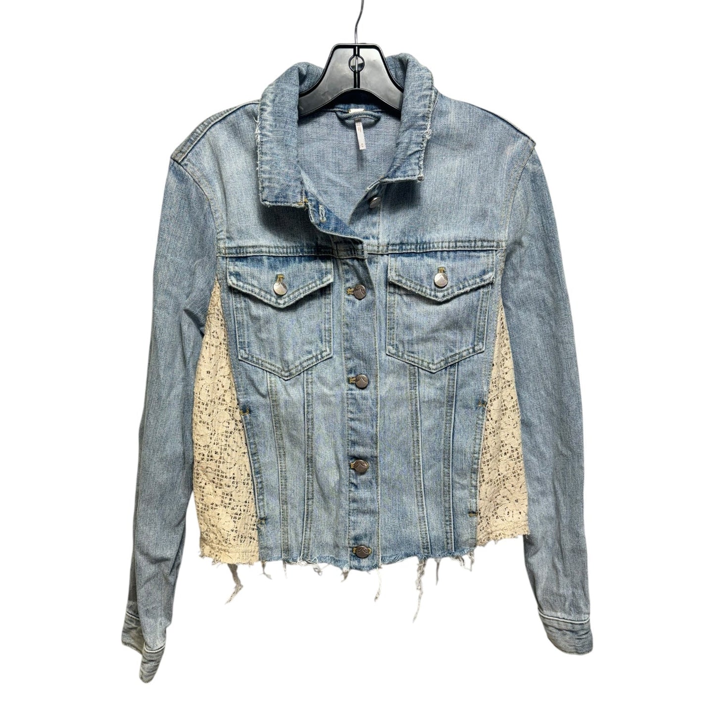 Lace Cutout Jacket Denim By Free People In Blue & Cream, Size: M