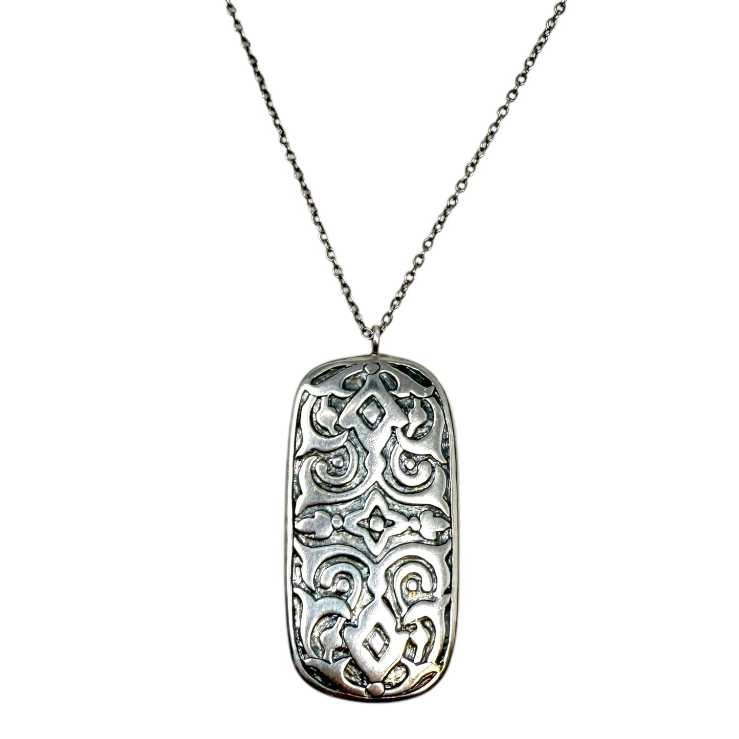 Basilica Etched Scroll Sterling Silver Pendant Chain Necklace By Silpada