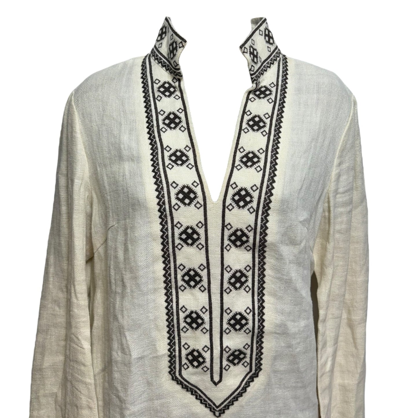 Linen Embroidered Tunic Designer By Tory Burch In French Cream, Size: 6