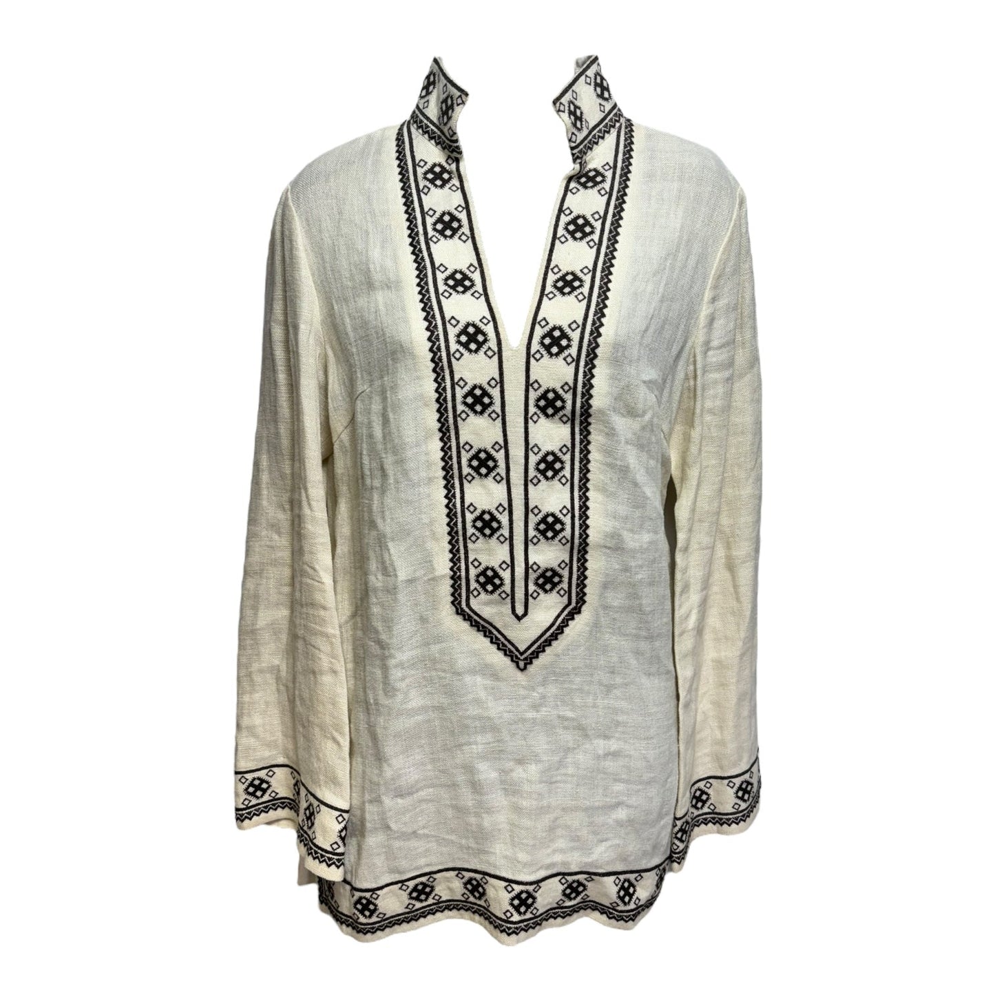 Linen Embroidered Tunic Designer By Tory Burch In French Cream, Size: 6