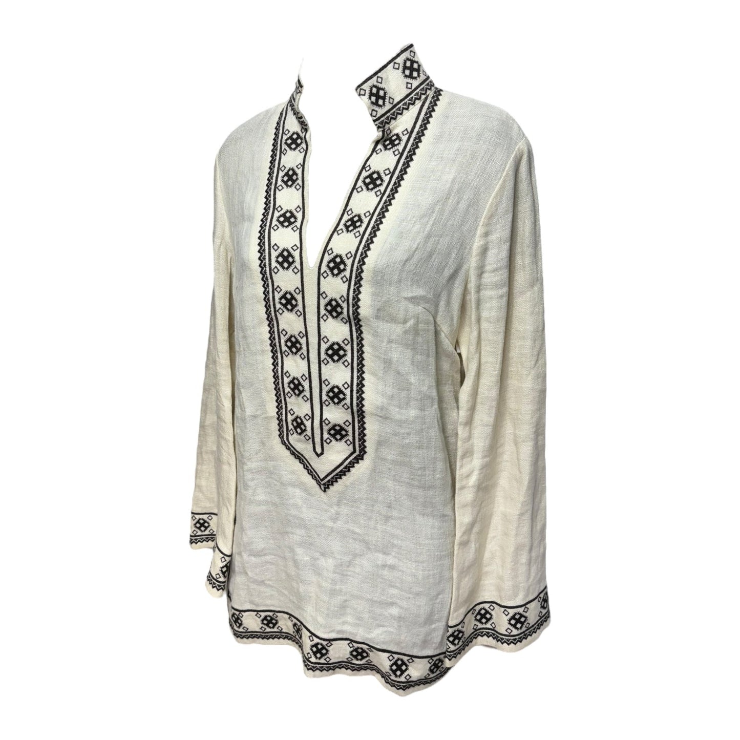 Linen Embroidered Tunic Designer By Tory Burch In French Cream, Size: 6