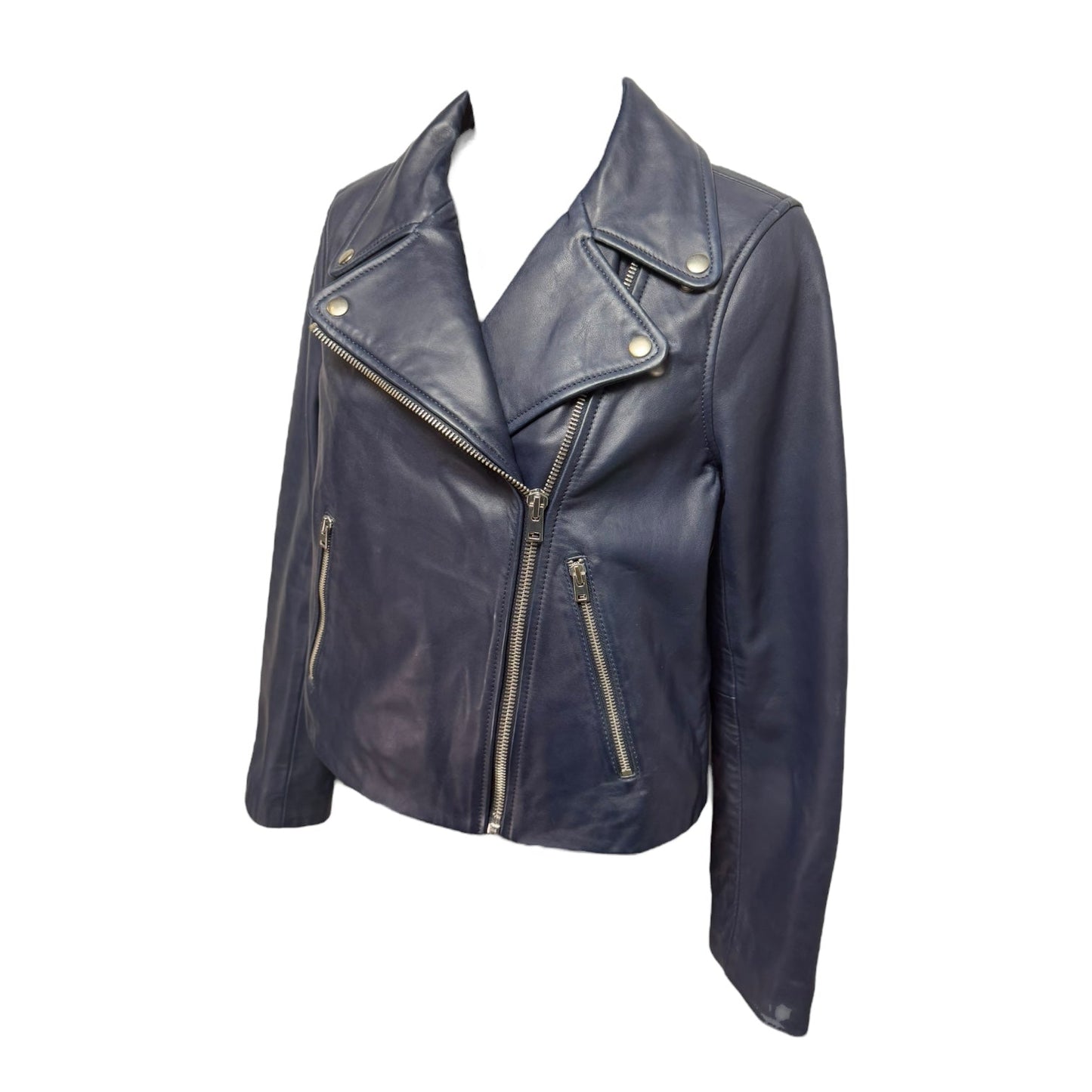 Jacket Moto Leather By J. Crew Collection In Navy, Size: 6