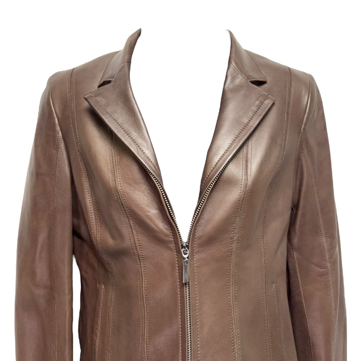 Lambskin Jacket Leather By Cole-haan In Brown, Size: 6p