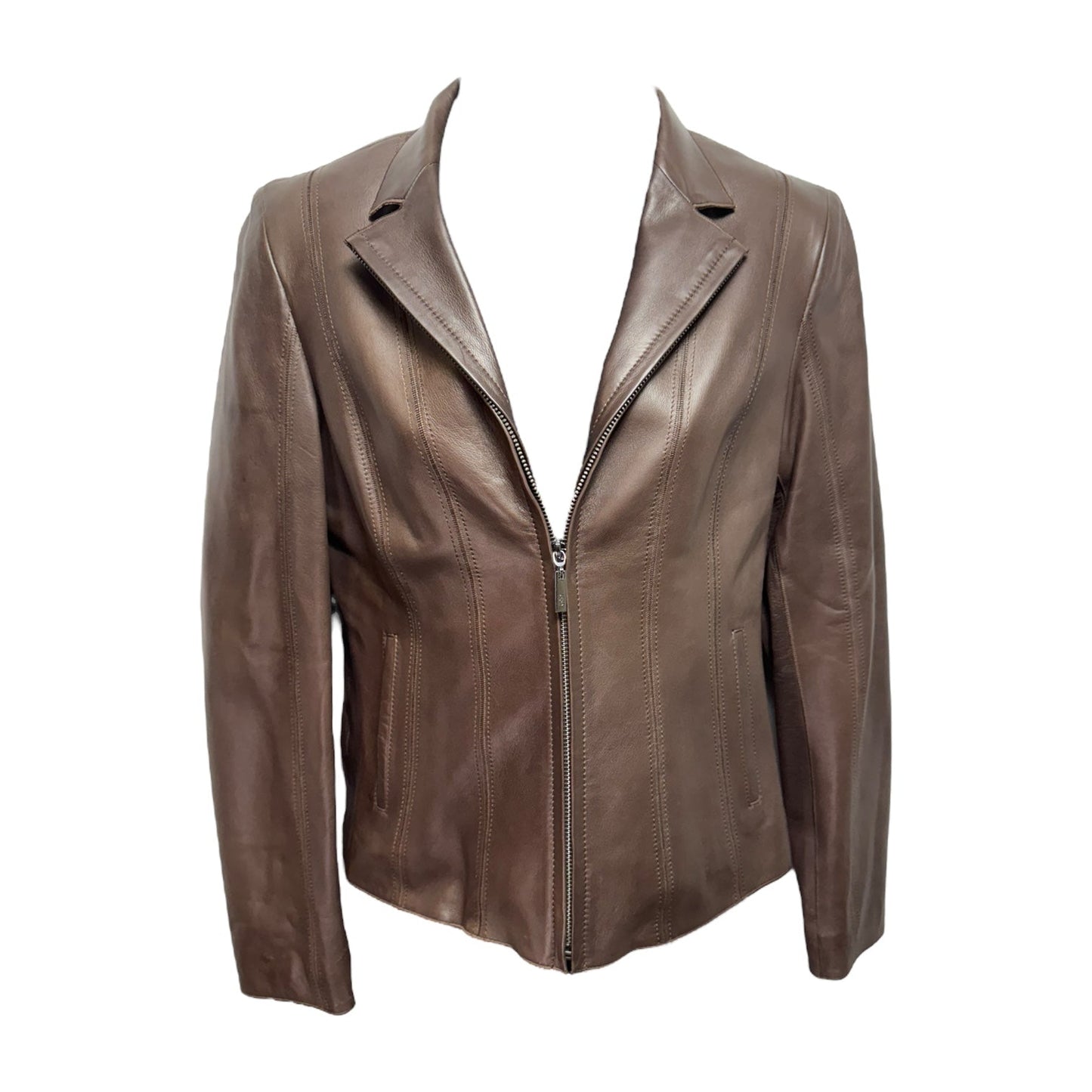 Lambskin Jacket Leather By Cole-haan In Brown, Size: 6p