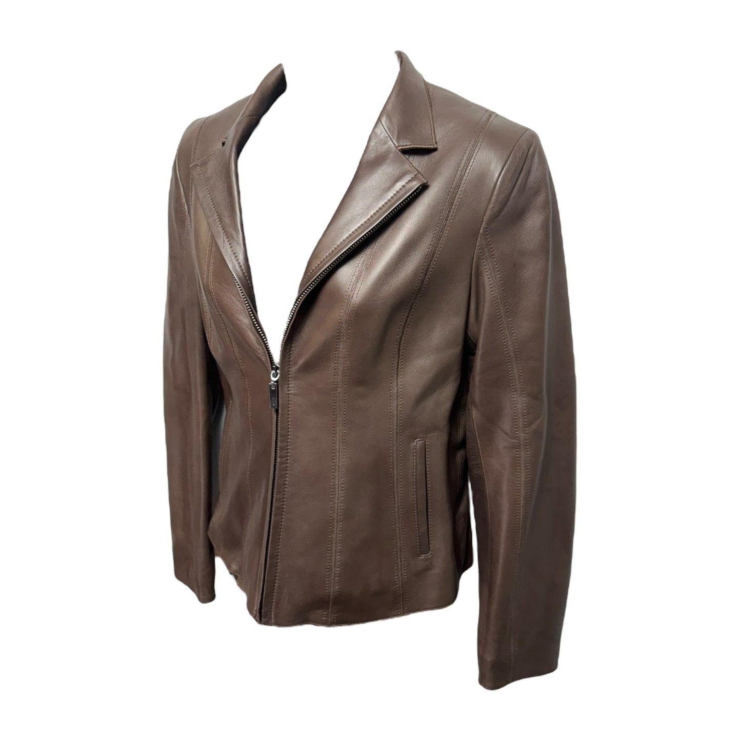 Lambskin Jacket Leather By Cole-haan In Brown, Size: 6p