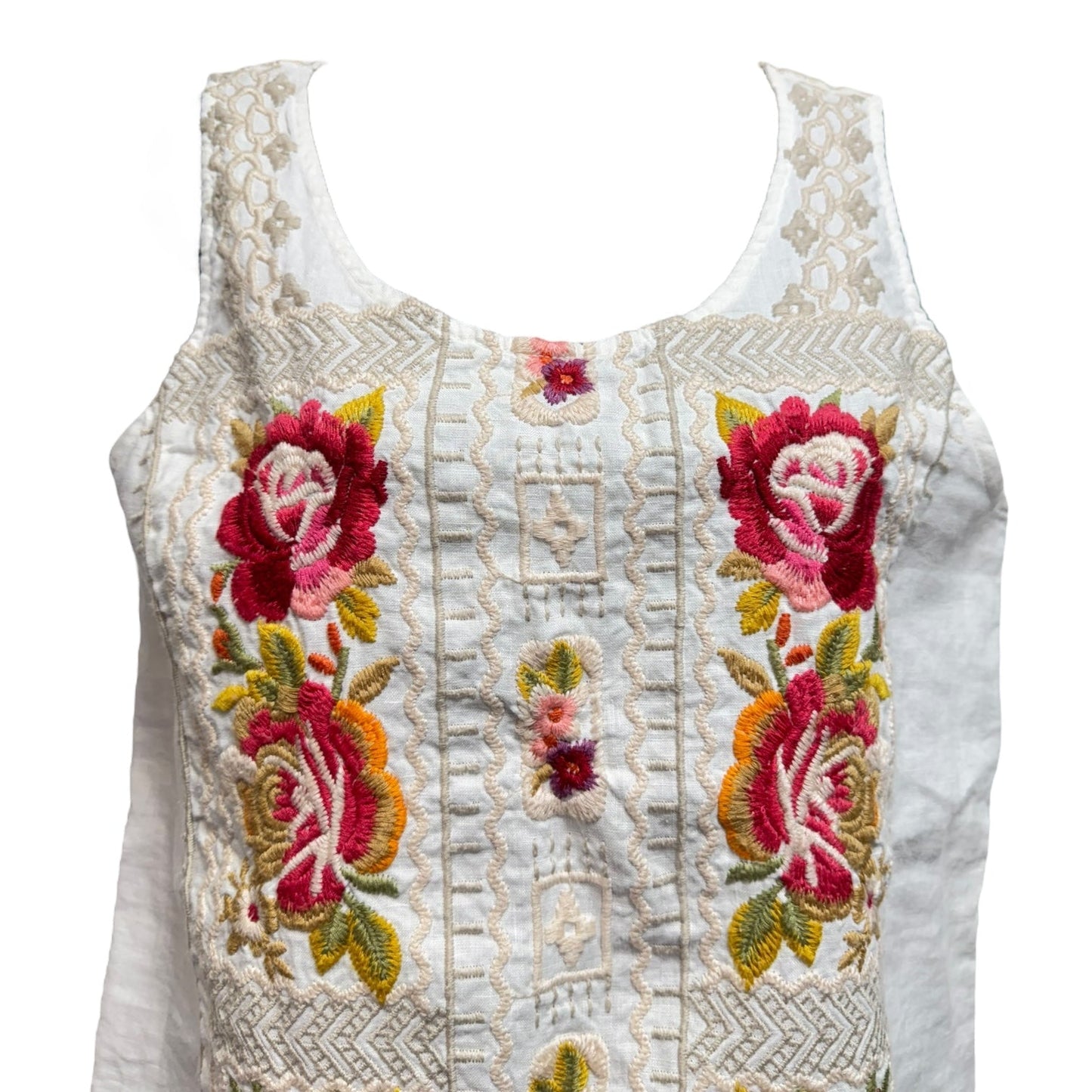 Embroidered Linen Top Sleeveless By Johnny Was In White, Size: Xs