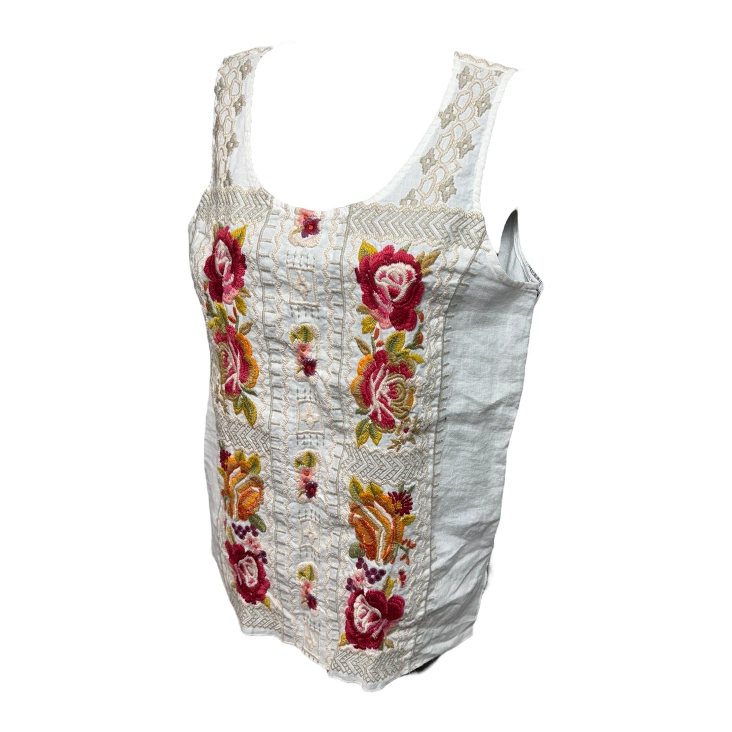 Embroidered Linen Top Sleeveless By Johnny Was In White, Size: Xs