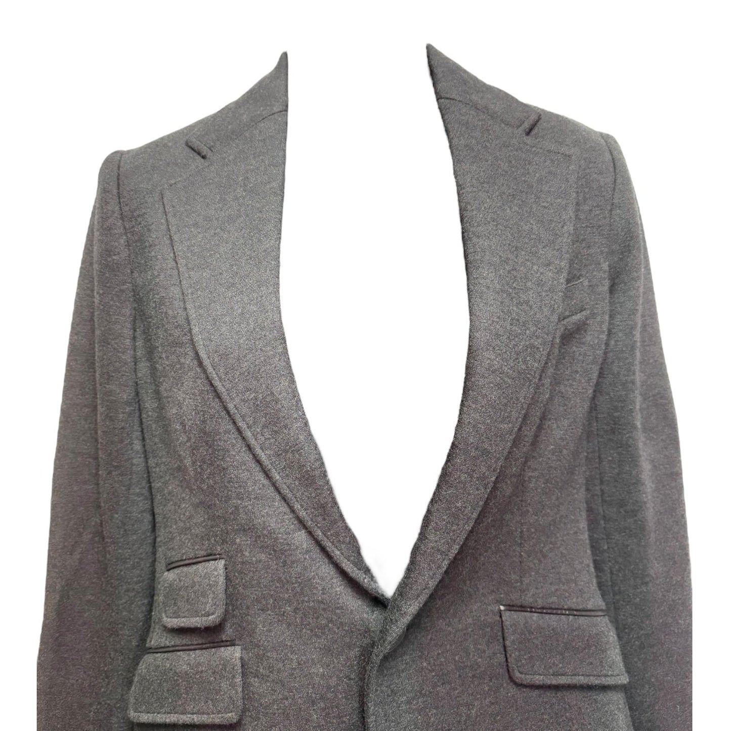 Leather Trim Wool Silk Lined Blazer By Ralph Lauren Black Label In Grey, Size: 6