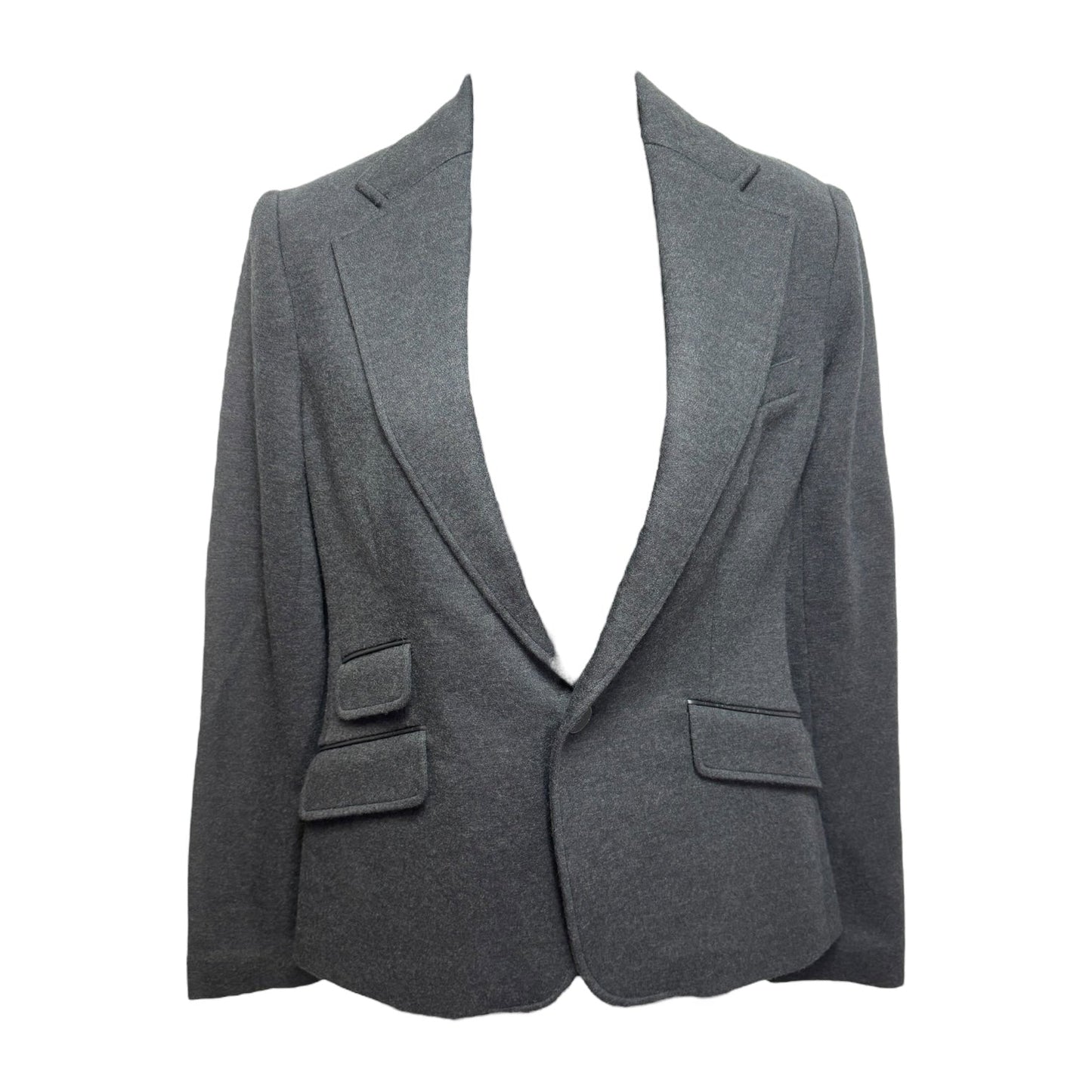 Leather Trim Wool Silk Lined Blazer By Ralph Lauren Black Label In Grey, Size: 6