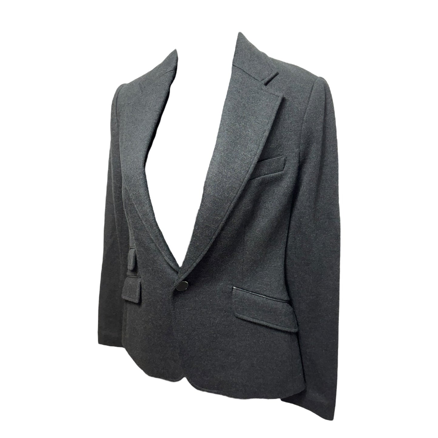 Leather Trim Wool Silk Lined Blazer By Ralph Lauren Black Label In Grey, Size: 6