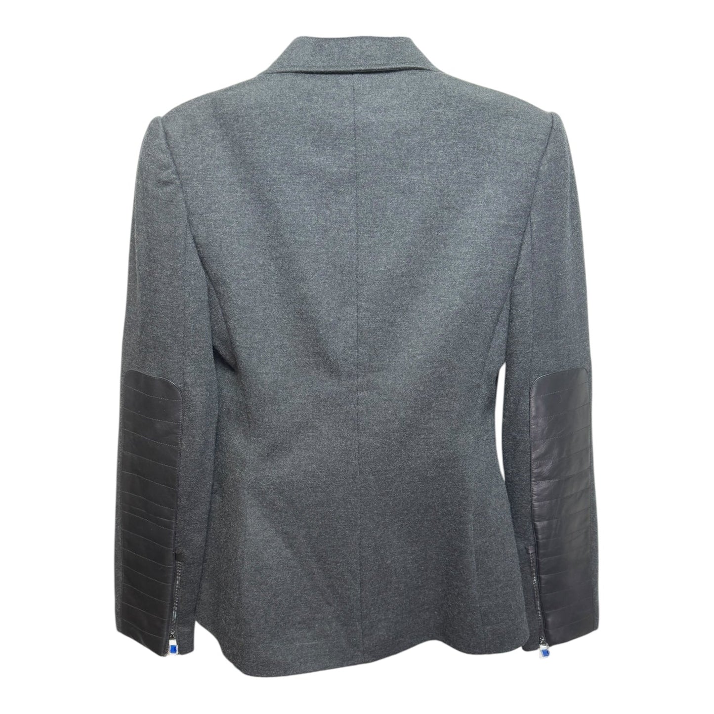 Leather Trim Wool Silk Lined Blazer By Ralph Lauren Black Label In Grey, Size: 6