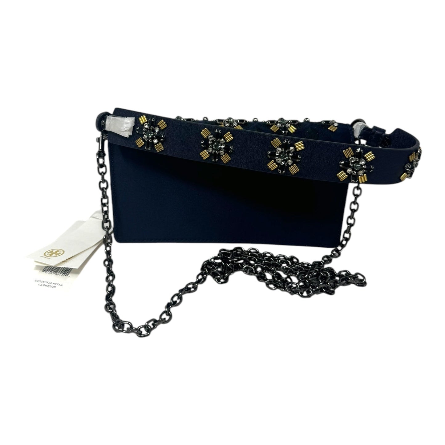 Cleo Embellished Foldover Clutch Crossbody Handbag Designer By Tory Burch, Size: Small