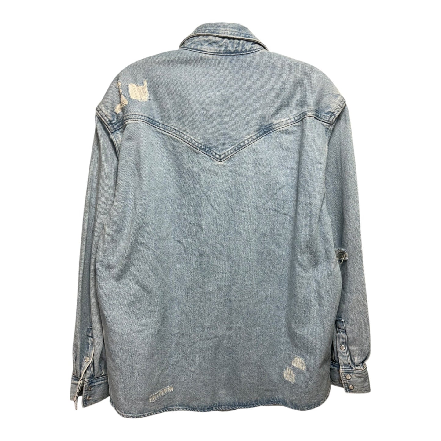 Distressed Pearl Snap Jacket Shirt By Levis In Blue Denim, Size: Xs