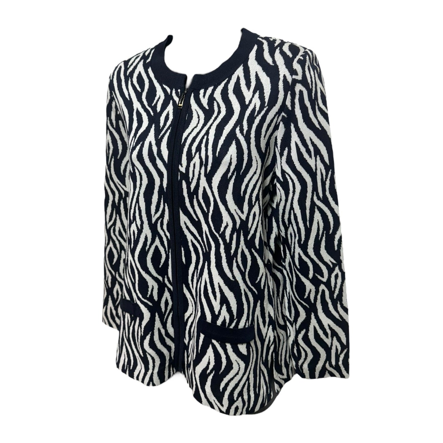 Zebra Knit Blazer By Misook In Navy & White, Size: Xs